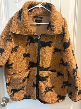 House of Harlow Jacket with Horse Print - Camel/Black oversized